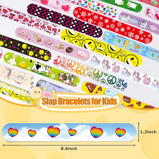 60 Pcs Slap Bracelets for Kids, Bulk Party Favors Wristbands with Animal, Friendship & Heart Designs, Classroom Prizes, Goodie Bag Fillers, Birthday Party Supplies, Carnival Rewards, Stocking Stuffers