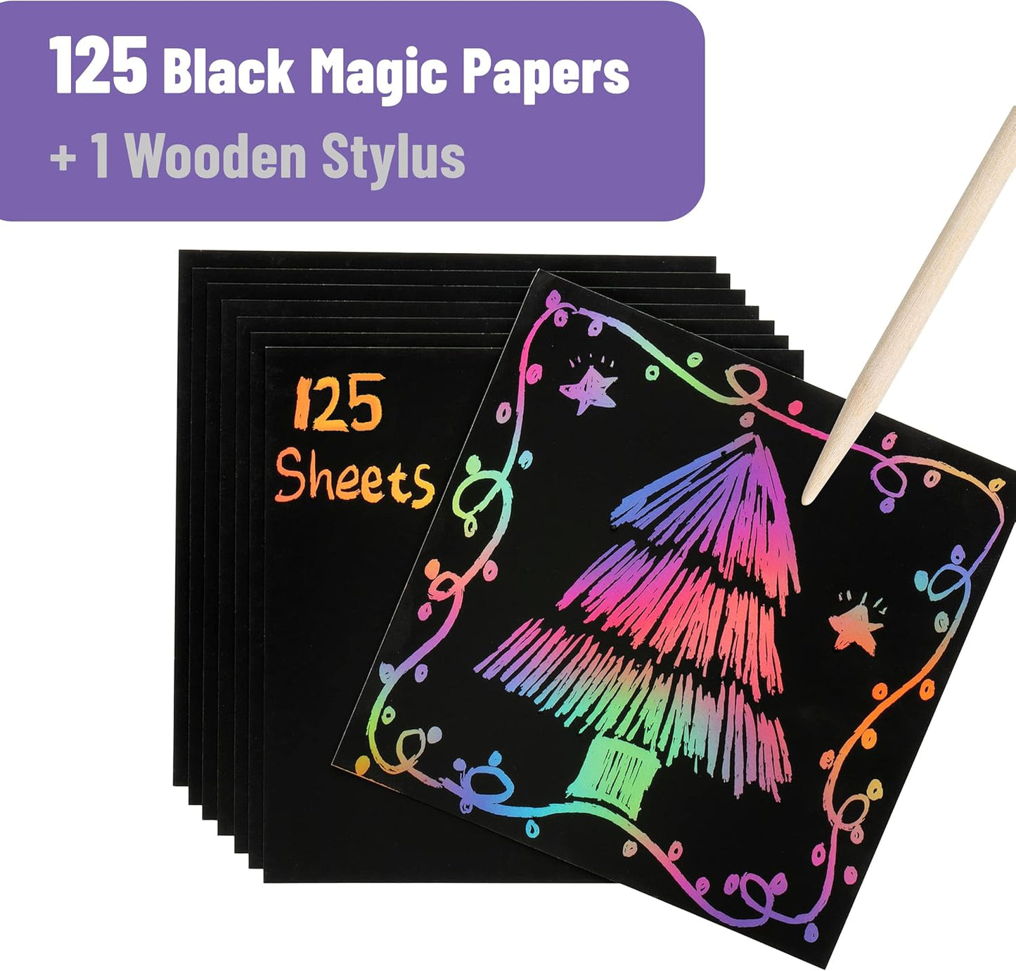 Mr. Pen- Scratch Art for Kids with Wooden Stylus, 125 pcs, Rainbow Scratch Paper, Scratch Art Paper