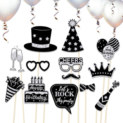 36 PCS Birthday Photo Booth Props Party Supplies Holiday Picture Decorations Photo Booth Props for Birthday Party Favors Pose Sign Kit Fun for Party (Purple and Black)