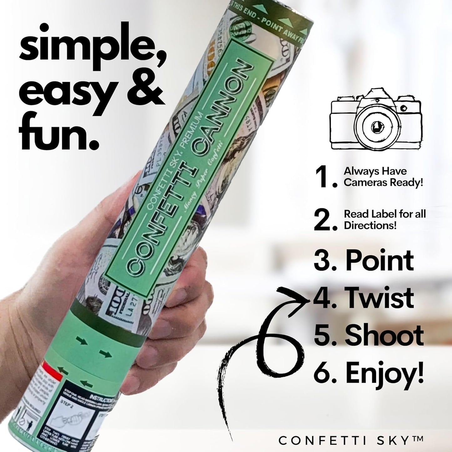 Confetti Sky [6 Pack] 12 Inch Confetti Cannons | Multicolor Confetti Poppers for Wedding Celebration, Birthday Party, Pranks, Graduation, Christmas Eve and New Year Celebration