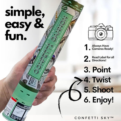 Confetti Sky [6 Pack] 12 Inch Confetti Cannons | Multicolor Confetti Poppers for Wedding Celebration, Birthday Party, Pranks, Graduation, Christmas Eve and New Year Celebration