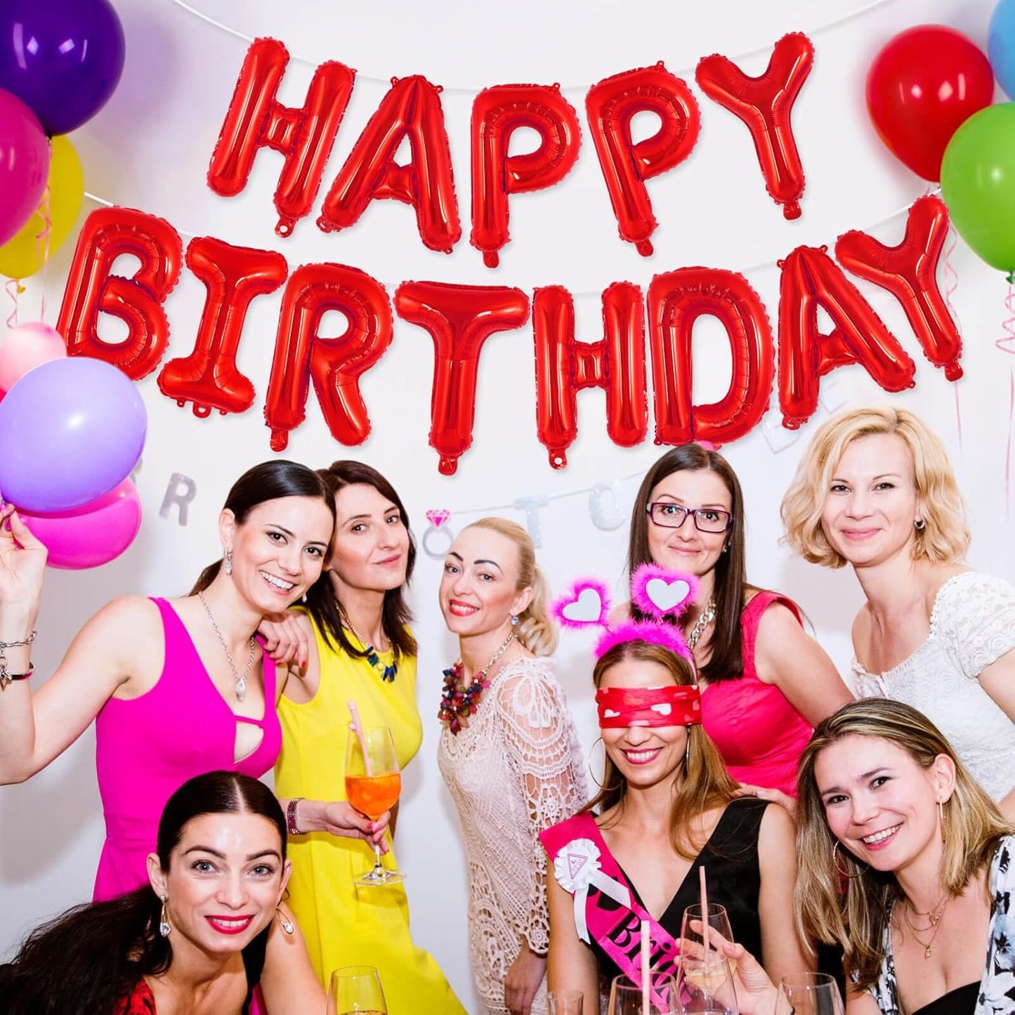 Happy Birthday Balloons Banner, Foil Balloon Personalized Name Letters Balloons Sign Birthday Party Decorations for Women Men Boys Girls Cream