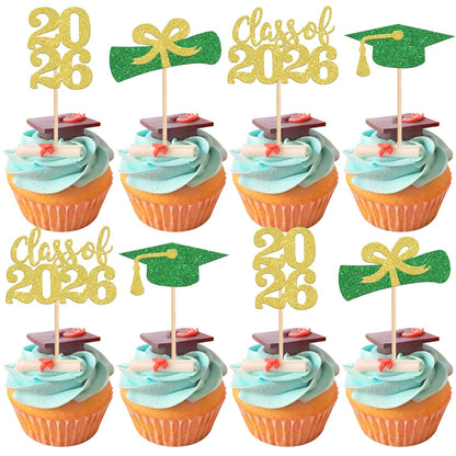 36 PCS 2026 Graduation Theme Cupcake Toppers Glitter Class of 2026 Grad Cap Diploma Cupcake Picks 2026 Graduation Theme Party Cake Decorations Supplies Deep Blue