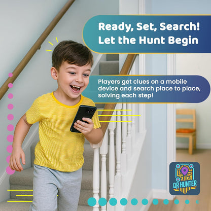QR Hunter | QR Code Tile Sticker Pack | Includes 5 Treasure Hunt Game Tiles for All Ages | Custom Scavenger Hunts and QR Code Adventure | Free iOS and Android Compatible App Included | Made in the USA