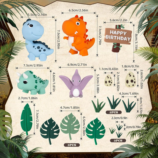 19pcs Safari Animal Cake Topper - Jungle Wild Cake Toppers with Leaves Balls Cake Decorations for Safari Animals Themed Birthday Party Decorations (Safari Animal Style)