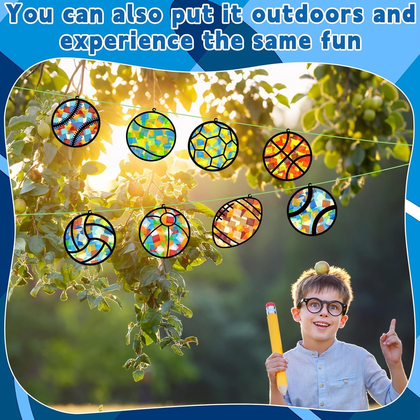 QOUBAI 32 Sets Stars Suncatchers Craft Back to School DIY Stained Glass Window Patriotic 4th of July Paper Craft Home School Classroom Decor Kid Birthday Gift Creative Art Activity Game - Colors B