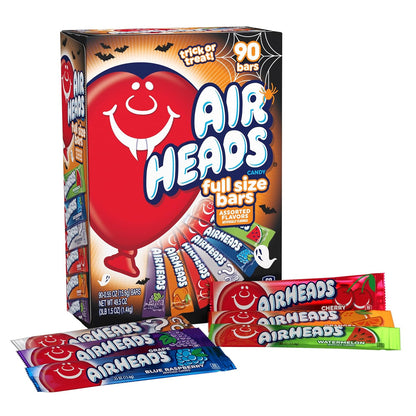 Airheads Full-Size Candy Bars, Taffy Candy Bulk Variety Pack, Individually Wrapped, Six Assorted Fruit Flavors Artificially Flavored, 60 Count Box