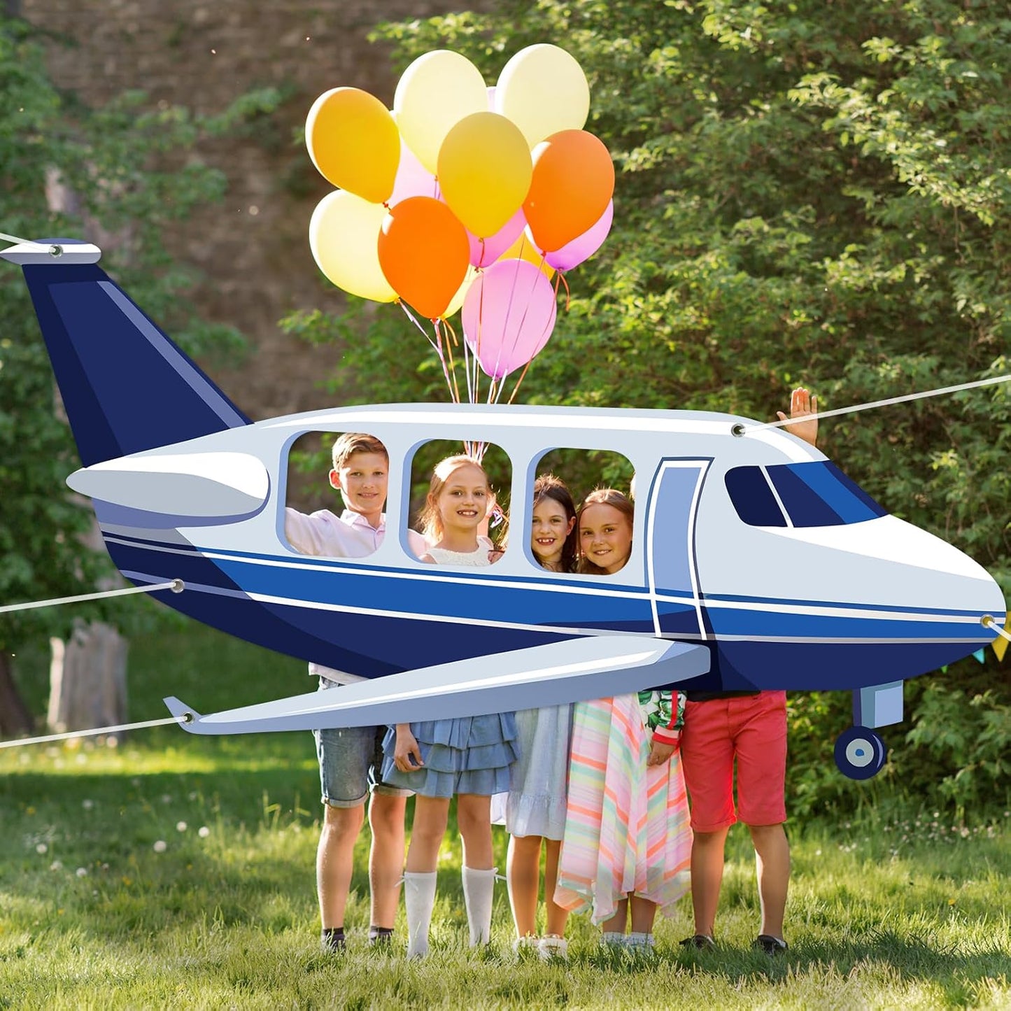 Airplane Shaped Photo Prop Selfie Frame Airplane Birthday Decoration Large Fabric Aircraft Backdrop Banner 98x53in Plane Themed Photo Booth Prop Background for Kids Baby Shower Birthday Party Supplies