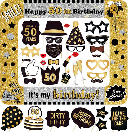 50th Birthday Inflatable Photo Booth Set - Giant Selfie Photo Booth Frame & Props - Polyvinyl Chloride