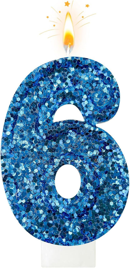 Birthday Number Candles, Glitter Number Candle Cake Decorations with Sequins, Cupcake Decorations for Girls, Women, Party Anniversary Celebrations (Number 6, Purple)