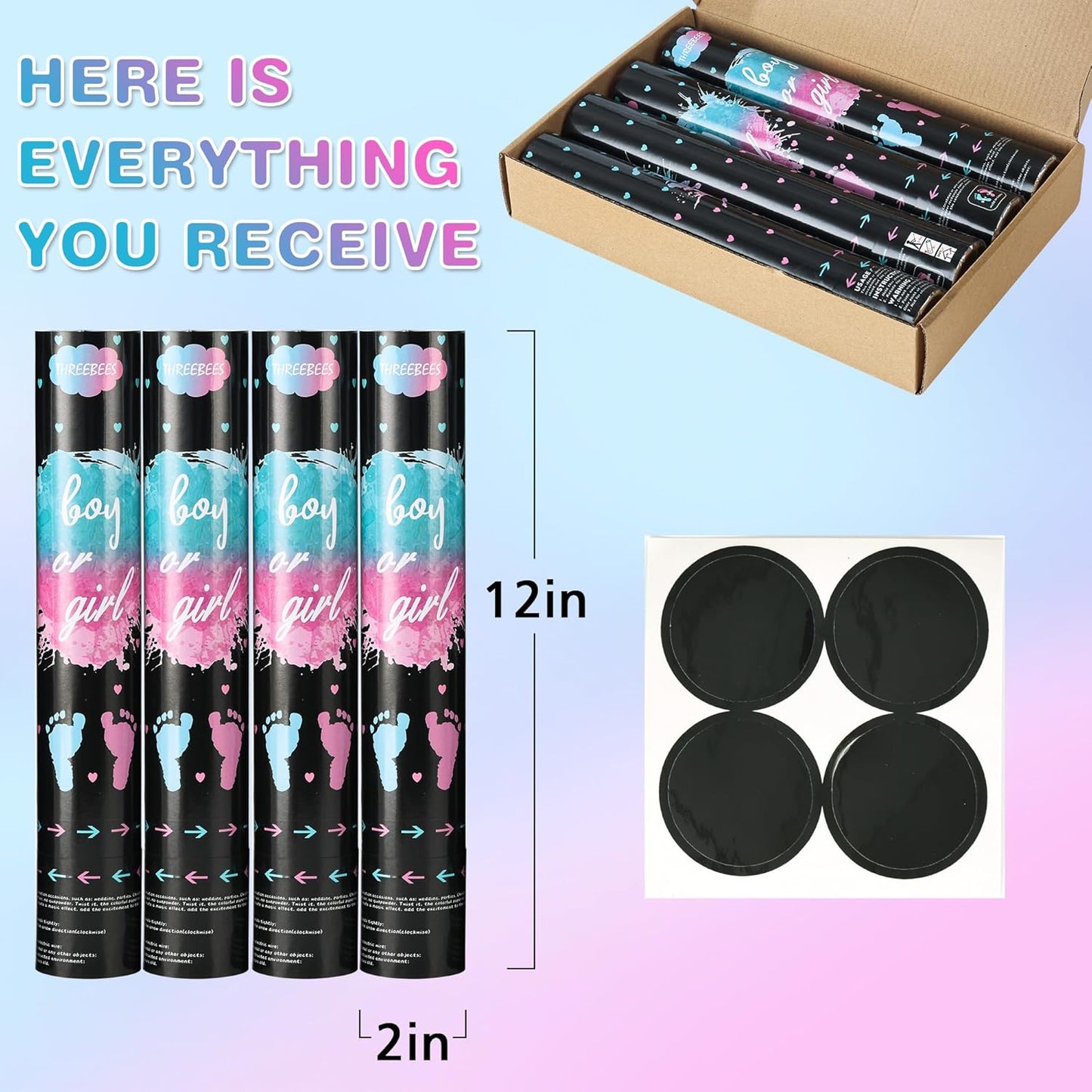 Gender Reveal Confetti Cannon, 4 Pack Biodegradable Confetti Paper with Cornstarch Powder, Confetti Blaster for Girl Gender Reveal, Party Poppers, Pink