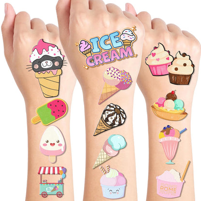 96PCS Ice Cream Temporary Tattoos for Kids - Pre-Cut No Scissors Needed - Sweet One Birthday Party Favors, Summer Pool Party Decorations, Goodie Bag Fillers, Classroom Prizes for Girls Boys