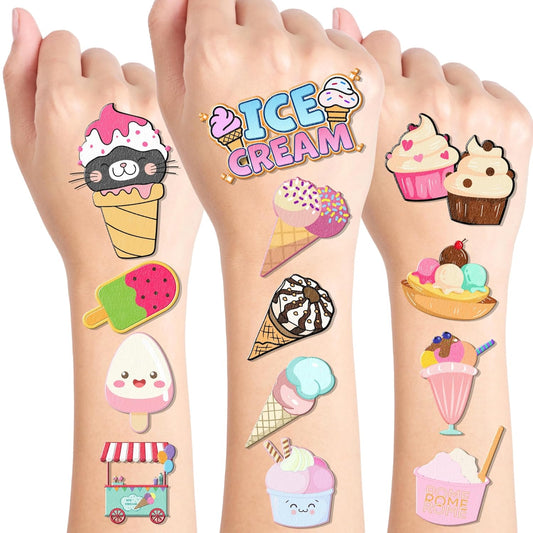 96PCS Ice Cream Temporary Tattoos for Kids - Pre-Cut No Scissors Needed - Sweet One Birthday Party Favors, Summer Pool Party Decorations, Goodie Bag Fillers, Classroom Prizes for Girls Boys