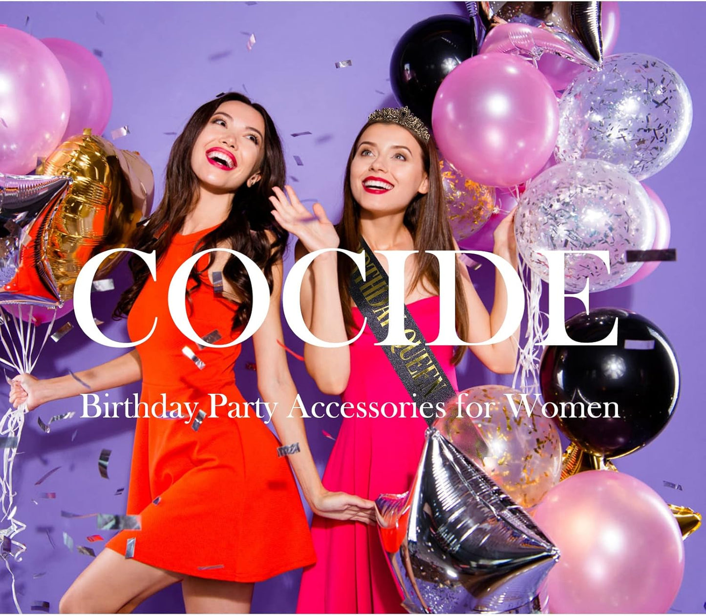 COCIDE Birthday Queen Sash & Rhinestone Tiara Set Gold Happy Birthday Crowns for Women Party Decoration Kit Rhinestone Headband for Women Glitter Crystal Hair Accessories for Cake Topper