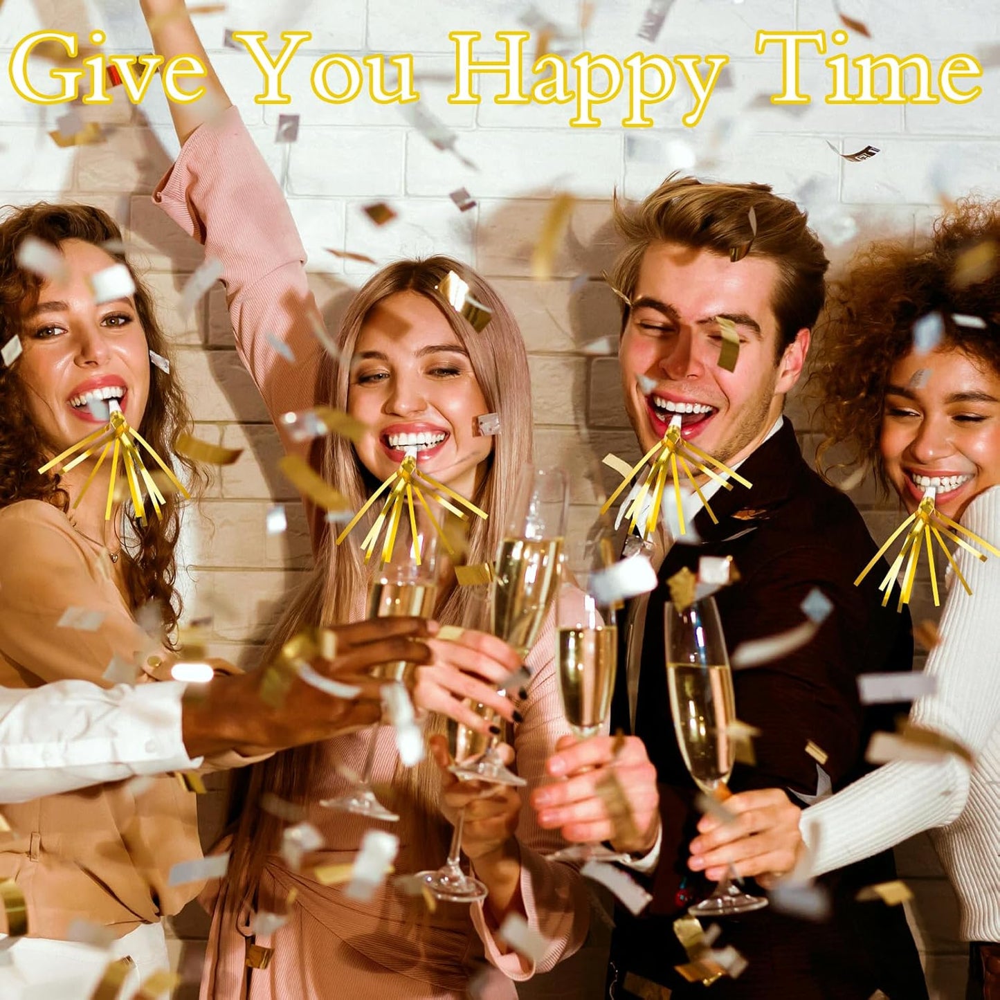 Denylo pro 24 Pcs Glitter Noise Makers Gold Noise Makers Metallic Fringed Party Blowers Adults Party Horns for Sporting Events Christmas New Year Festival Favor Supplies