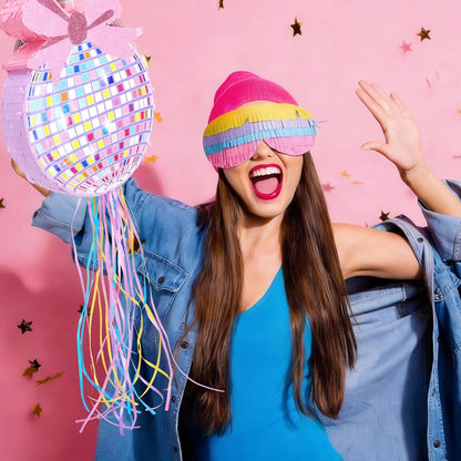 Rock and Roll Skeleton Piñata with Headphones Design Blindfold Hitting Stick Confetti for Music Themed Birthday Party (15.56 x 13.19 x 2.76 inch)