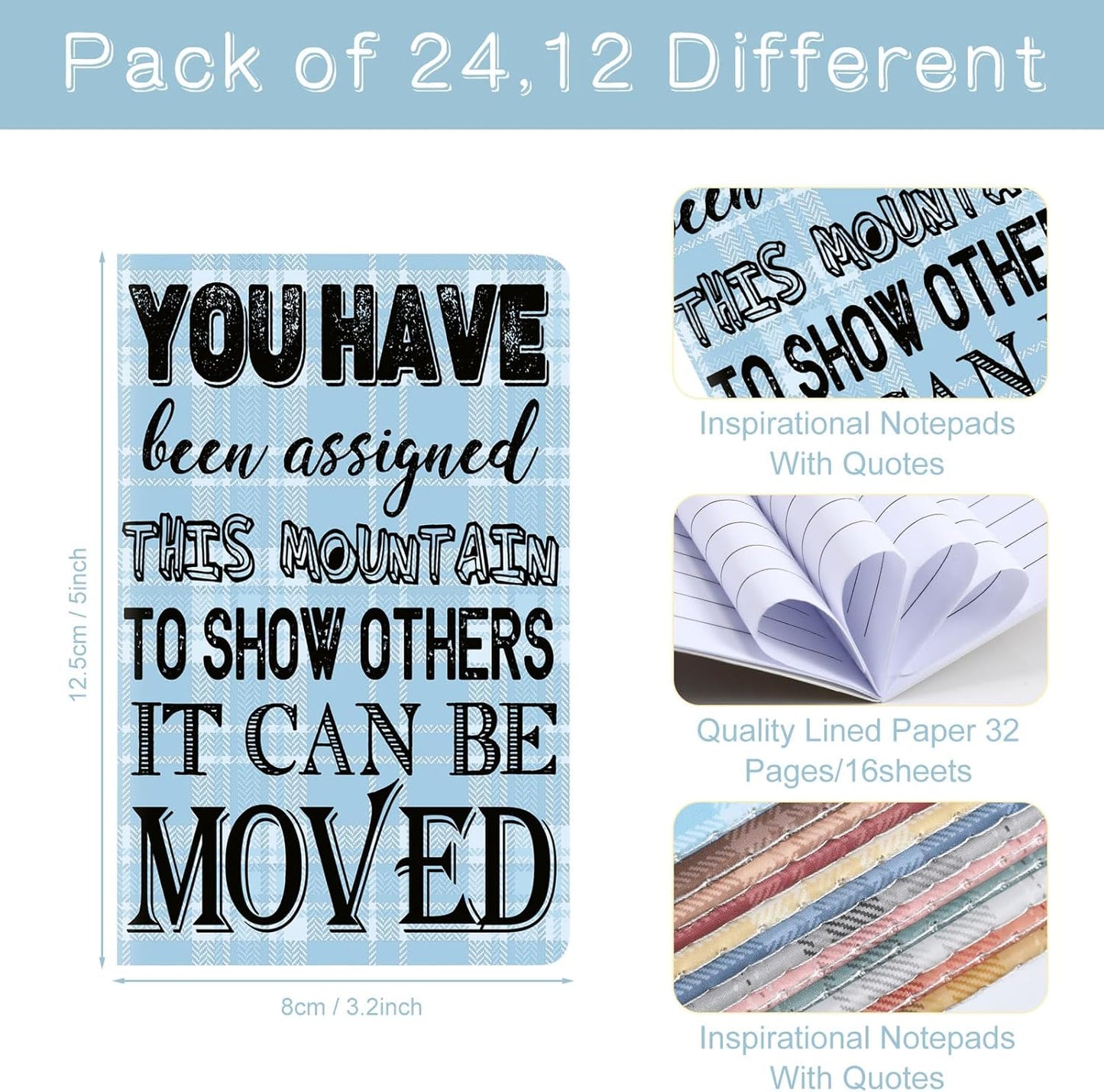 Outus 24 Pieces Mini Inspirational Notepads Motivational Small Pocket Journal Notebook Inspiring Note Pads Gift for School Office Travel Coworkers Supplies, 12 Styles (Simple Style)