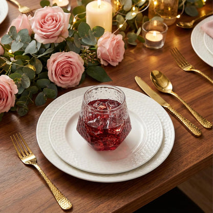 Ciaell 30 Pack Pink Plastic Ribbed Wine Glasses, 12 OZ Origami Stemless Disposable Wine Champagne Whiskey Glasses Unbreakable Clear Plastic Cocktail Glasses, Wine Cups for Party Wedding
