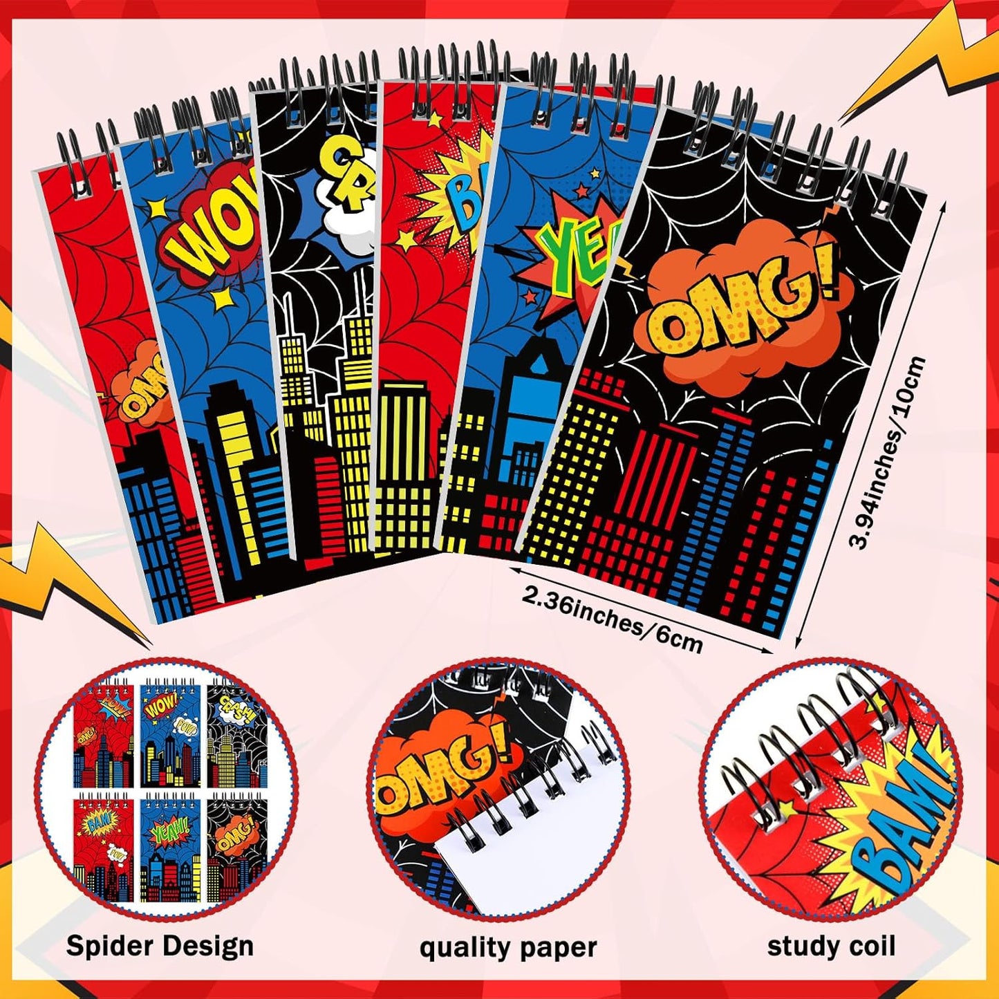 48 Piece Spider Party Favor Include 24 Pcs Notebooks 24 Pcs Ballpoint Pens Red Black Spiders Party Favor Teacher Classroom Rewards Supplies Theme Birthday Partys Gift(Classic)