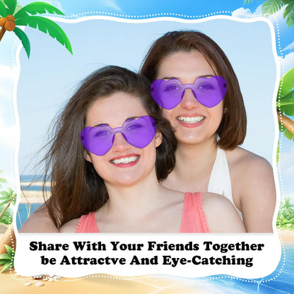 Matcheck 16 Heart Shaped Rimless Sunglasses Transparent Candy Colored Glasses Frameless Party Eyewear for Women