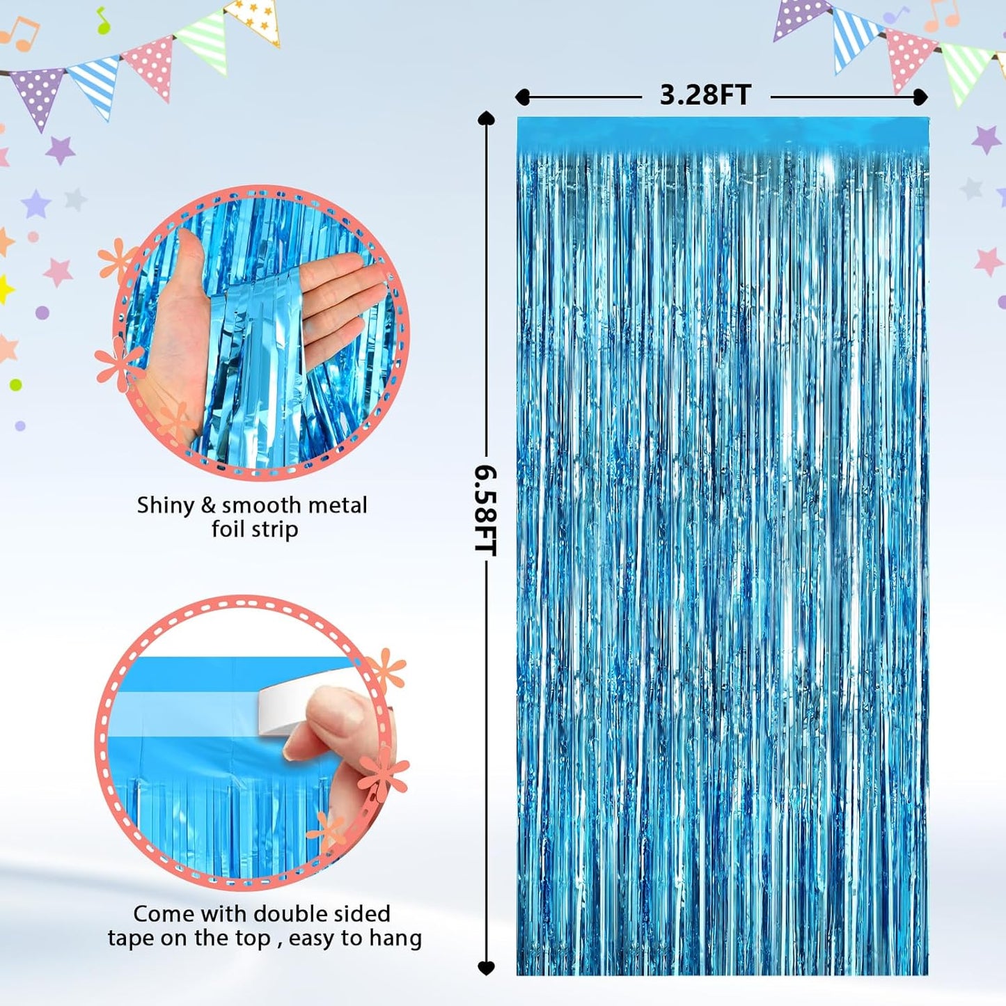 GCB 2Pack Black Metallic Tinsel Foil Fringe Curtains, Black Foil Curtain Backdrop, Photo Booth Props for Birthday Wedding Baby Shower Bachelorette Xmas Celebration Party Decorations Door Streamers