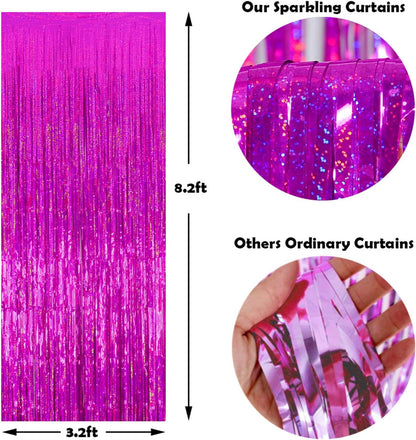 Melsan 2 Pack 3.2 ft x 8.2 ft Tinsel Foil Fringe Curtains Backdrop, Sparkle Metallic Foil Curtains for Party Photo Booth Props Decoration, Pinkish Purple
