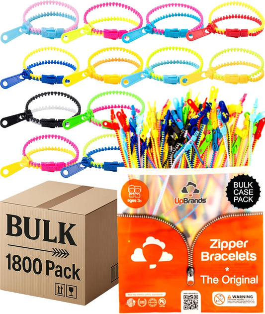 UpBrands 48 Fidget Toys Friendship Zipper Bracelets 7 ½”, Party Favors for Kids, Sensory Bulk Set Neon Colors, Kit for Valentines, Birthday, Goodie Bag, Easter Egg Basket Stuffers, Pinata Fillers