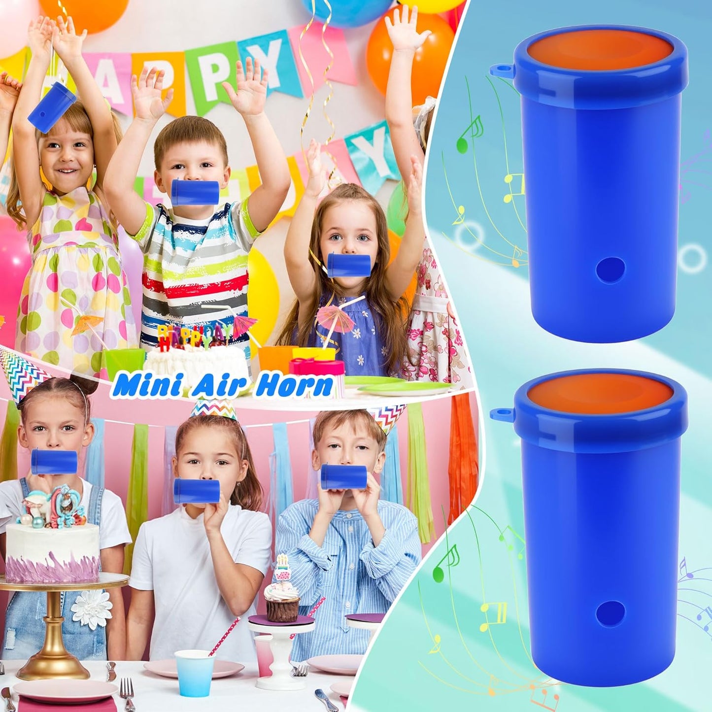 60 Pcs 3 Inch Mini Air Horn Noisemakers with Lanyard Small Stadium Horn Noise Whistle for Sporting Events Holiday Birthday Party Graduation Celebrations