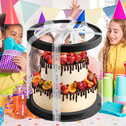 JCD Pink Multi-Layer 10 * 10 Inch Round Clear Cake Boxs with Ribbon,6 Pack Tall Transparent Packaging Cake Containers PET Cake Carrier Box for Birthday (Pink, Round 10inch/6pcs)