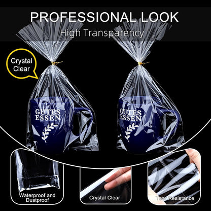Clear Candy Bags 100pcs 6X10 Cellophane Treat Bag Party Favor Goodie Cake Pop Gift Apple Cello for Gift Baskets Bakery Cookie with Ties