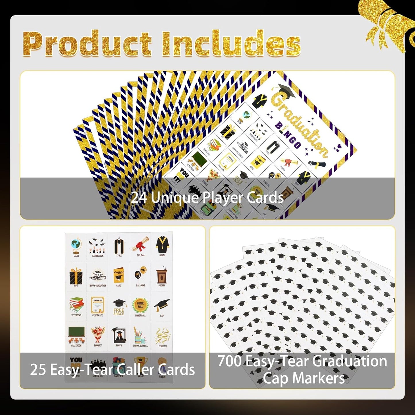 Graduation Bingo Game Cards, 24 Players Graduation Bingo Cards, Graduations Party Games for Classroom Large Group Activities High School Adults College Class of 2026 Congrats Grad Party Supplies