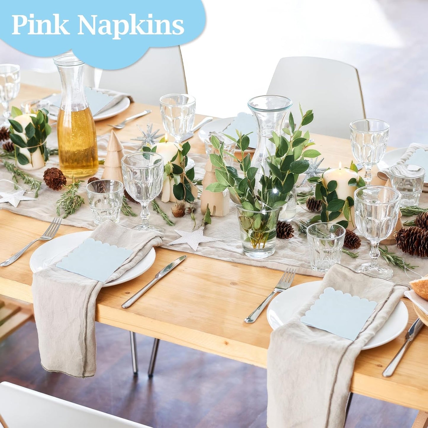 100 Pcs Cocktail Napkins, 2-Ply 5 x 5 Inches Disposable Scalloped Napkins, Thick Premium Dessert Napkins for Party, Wedding, Dinner, Birthday, Anniversary, Festival (Sage Green)