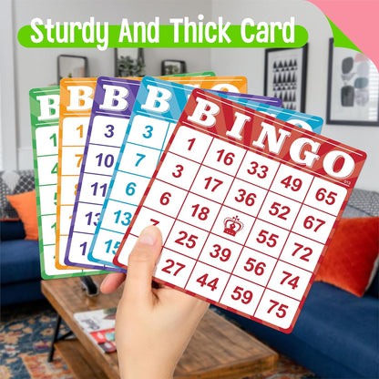 100-Pack Number Bingo Game Cards, Disposable Reusable Multi-Color Paper Sheets for Kids, Numbers 1-75 Bingo Board Game for Parties, School, Classroom, Family Gathering Activity, Travel, Road Trip