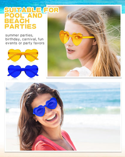 Frienda 20 Pairs Heart Shaped Sunglasses Rimless Candy Color Glasses for Women Men Party Favor