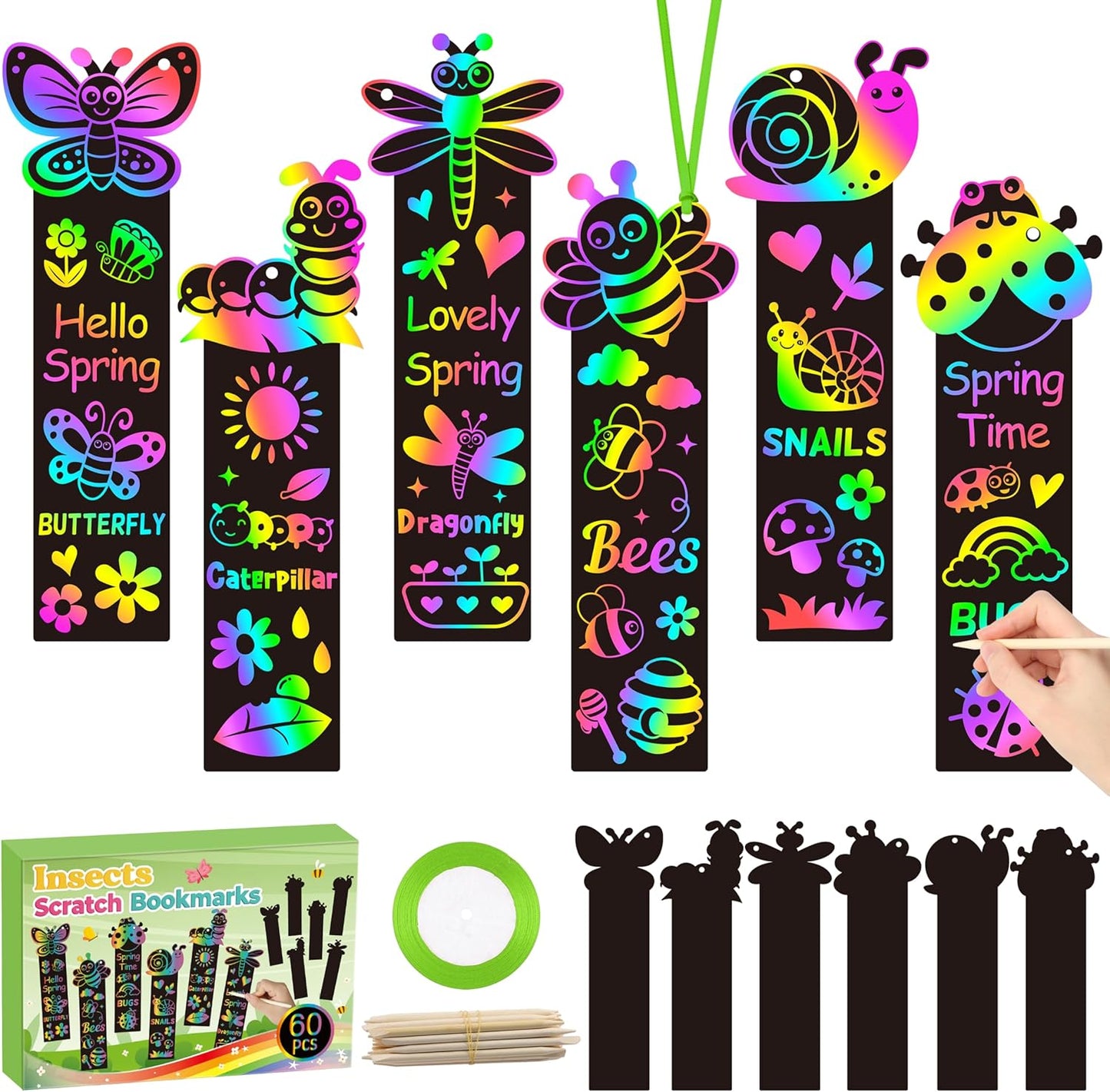 CY2SIDE 60PCS Princess Fairy Wand Scratch Bookmarks for Girls, Make Your Own Fairy Stick Scratch Paper Magic Wands Bookmark, DIY Princess Stick Rainbow Crafts Ornaments for Kids Birthday Party