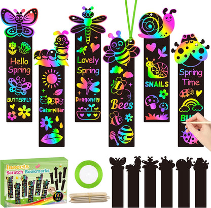 CY2SIDE 60PCS Princess Fairy Wand Scratch Bookmarks for Girls, Make Your Own Fairy Stick Scratch Paper Magic Wands Bookmark, DIY Princess Stick Rainbow Crafts Ornaments for Kids Birthday Party