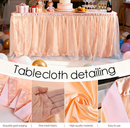 THARAHT Tulle Table Skirt 6FT 180CM Long for Rectangle Tables Round Tables Ruffle Desk Skirt for Princess Girls Birthday Party Cake Dessert Decorations Table Skirt