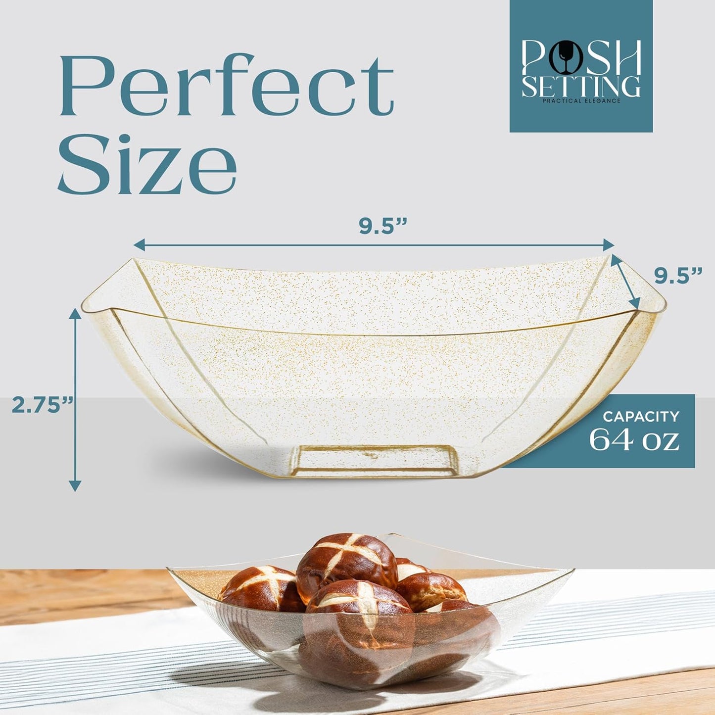 Posh Setting - Clear Plastic Serving Bowls for Party (8oz - 4 Pack) Square, Disposable, Salad & Fruit Bowls for Party Table, Candy Containers for Candy Buffet