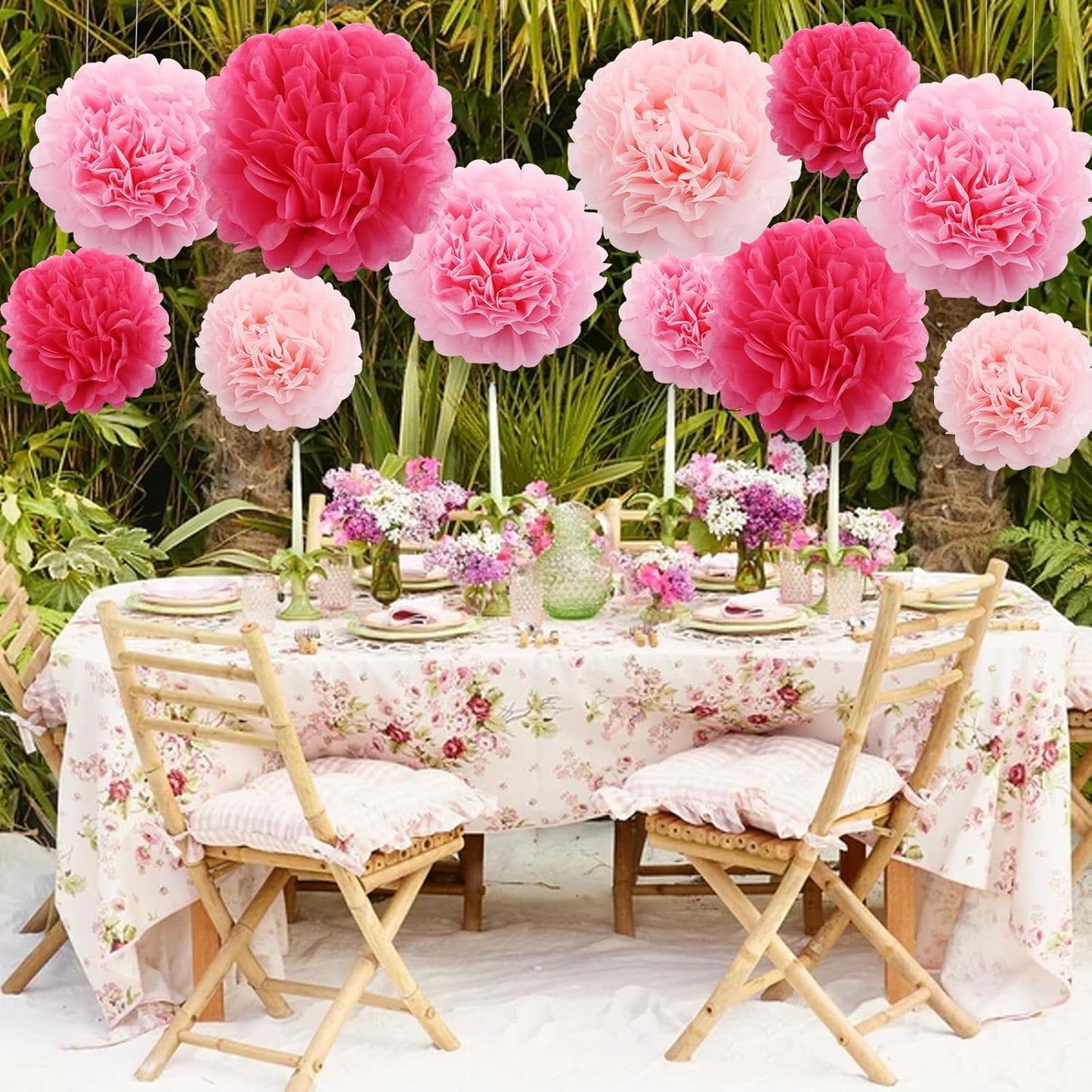 BEISHIDA Hot Pink Tissue Hanging Paper Flowers Ball Decorations Set for Mother's Day Birthday Valentine's Day Anniversary Bridal Baby Shower Wedding Backdrops Home Outdoor Party Supplies(13 Packs)