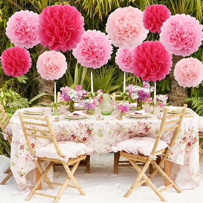 BEISHIDA Hot Pink Tissue Hanging Paper Flowers Ball Decorations Set for Mother's Day Birthday Valentine's Day Anniversary Bridal Baby Shower Wedding Backdrops Home Outdoor Party Supplies(13 Packs)