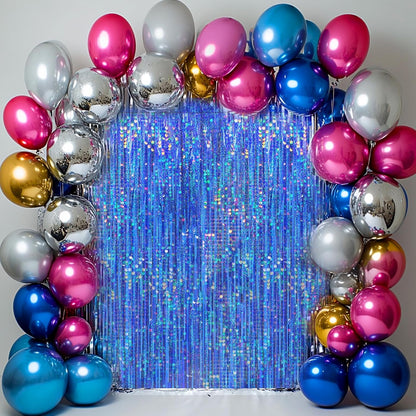 4 Packs Silver Foil Fringe Curtain, Silver Glitter Metallic Tinsel Backdrop for Birthday, Wedding, Baby Shower, Bachelorette, 70s 80s 90s Theme Disco Party, Iridescent Party Decorations Supplies