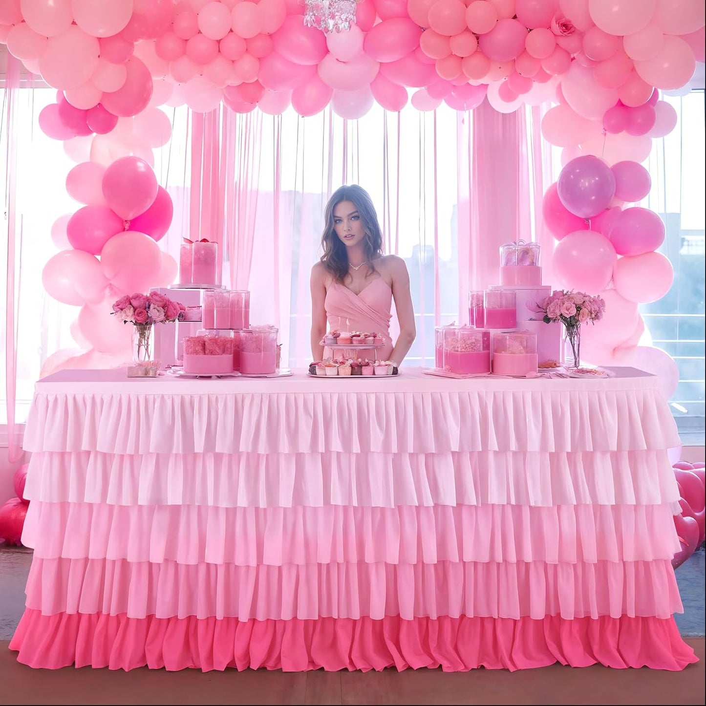 6ft Rainbow Tutu Table Skirt for Rectangle Round Tables Chiffon Table Cloth for Birthday Party Decorations Baby Shower Parties Ruffle Table Skirting