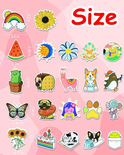 200Pcs Water Bottle Stickers for Kids, Cute Stickers for Water Bottles, Vinyl Waterproof Aesthetic Laptop Sticker Pack Classroom Prizes Skateboard for Kids Teens Girls Students (Cute-200pcs)