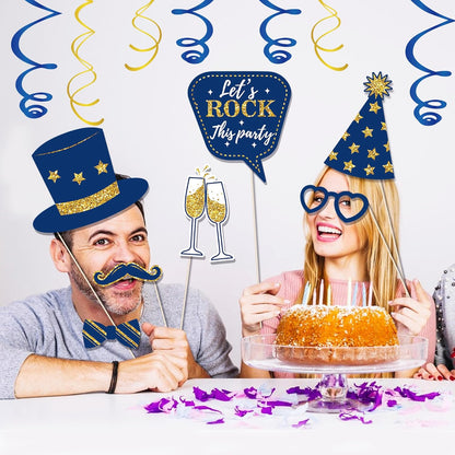 36 PCS Birthday Photo Booth Props Party Supplies Holiday Picture Decorations Photo Booth Props for Birthday Party Favors Pose Sign Kit Fun for Party (Purple and Black)