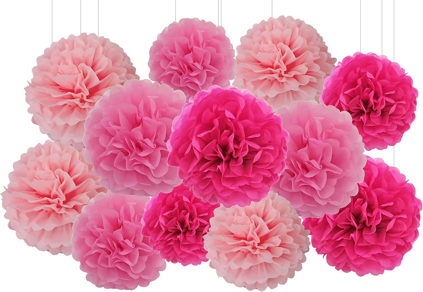 XIKSXITN 12 pc Rose Gold Gradient Tissue Paper Pom poms-Hanging Gold Dot White Paper Pom Poms Paper Flowers Ball for Party Decorative(8&10&12 inch)