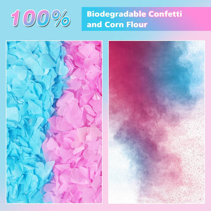 Gender Reveal Confetti Cannon, 4 Pack Biodegradable Confetti Paper with Cornstarch Powder, Confetti Blaster for Girl Gender Reveal, Party Poppers, Pink