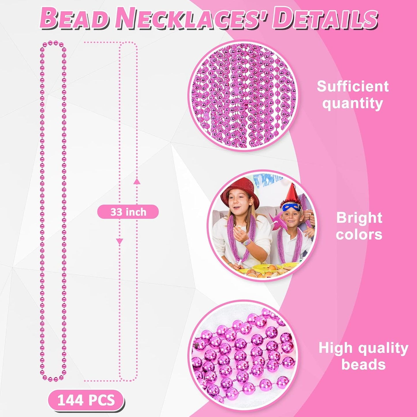 EOBOH 144PCS Mardi Gras Beads, Metallic 12 Kinds Bead Necklace Party Supplies, 33" Mardi Gras Necklace Costume Stuff, Festival Parade Throw Accessories for Wedding Birthday Celebrations Decorations