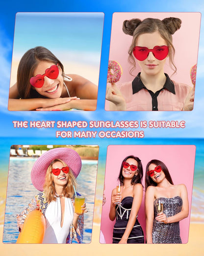 Photect 12 Pair Heart Shaped Sunglasses Neon Color Transparent Heart Glasses for Women Party Favor