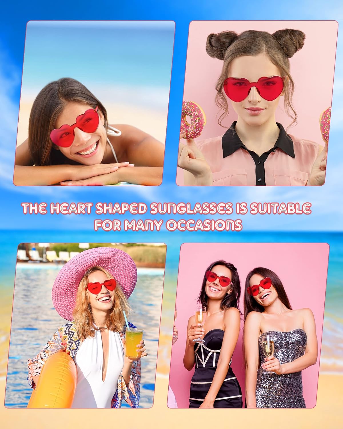 Frienda 20 Pairs Heart Shaped Sunglasses Rimless Candy Color Glasses for Women Men Party Favor