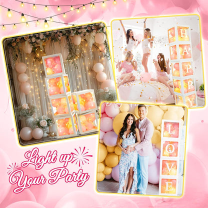 Ledido Transparent Balloon Boxes, Clear Balloon Boxes with 5 Pcs String Lights and 78 Letters for Baby Shower Gender Reveal 2026 New Year Grad Party Birthday Anniversary Bridal Decor - 5 White Boxes
